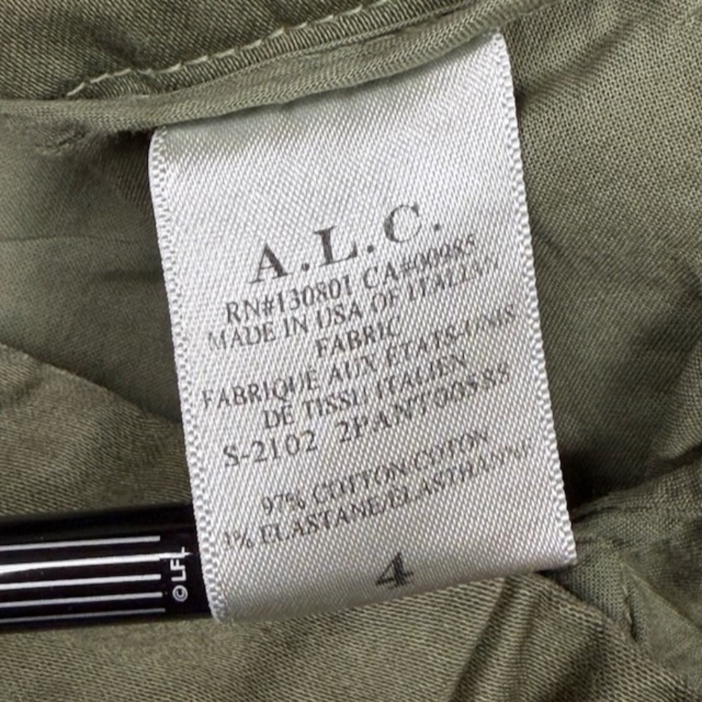 A.L.C. Pants Womens 4 Green Paperbag Waist Cargo Cuffed Tie Belt Cotton Preppy - Picture 9 of 11